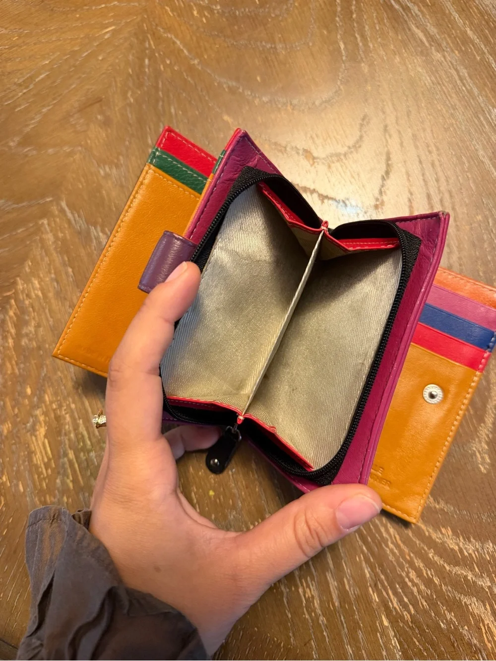 Colorblock Leather Card Wallet in Mustard, Red, Green, Blue & Purple